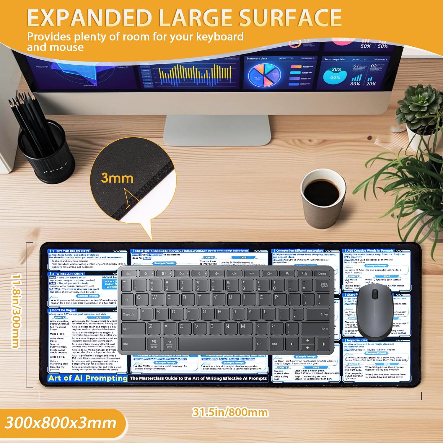 Chat GPT Cheat Sheet Mouse Pad, Large Mousepad for Gemini, How to Write an Effective Prompt Using Chatgpt, Copilot Cheat Sheet Large Desk Mat, Extended Gaming Pad for Desk, 31.5”x11.8” image 2