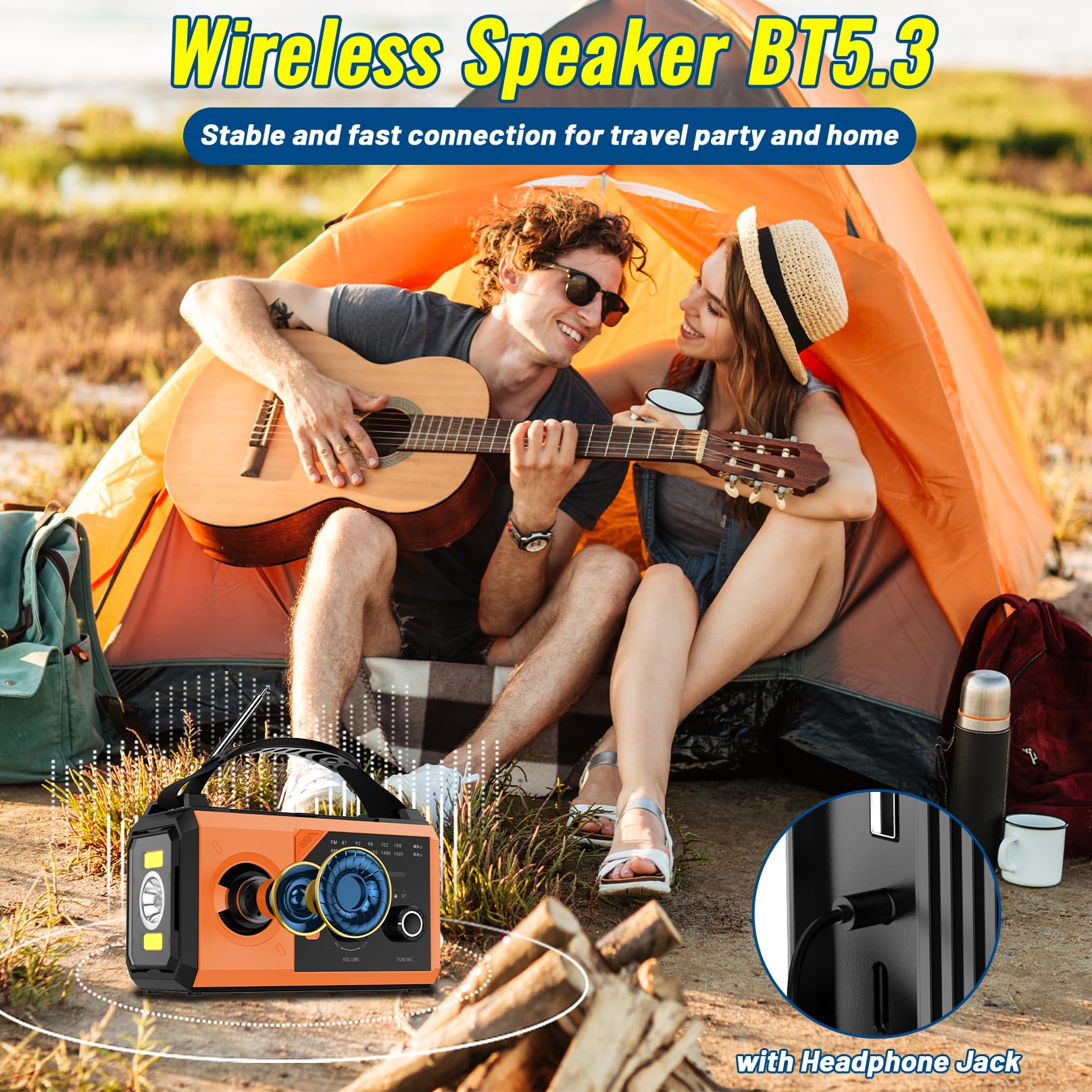 27000mAh Bluetooth Radio a Manovella, BIAOQINBO AM/FM Radio Solare 3 Metodi di Ricarica 8 in 1 Radio Portatile di Emergenza, SOS, Torcia, Bussola, Lampada da Lettura, Presa per Cuffi
