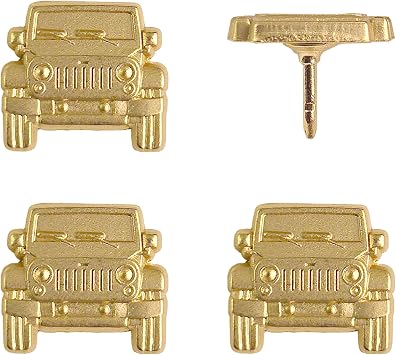 Jeep Push Pins - Gold 4x4 / 4WD Map Pins - for Cork Board, Maps, or Lapel Pin Use - Designed in USA - Set of 4