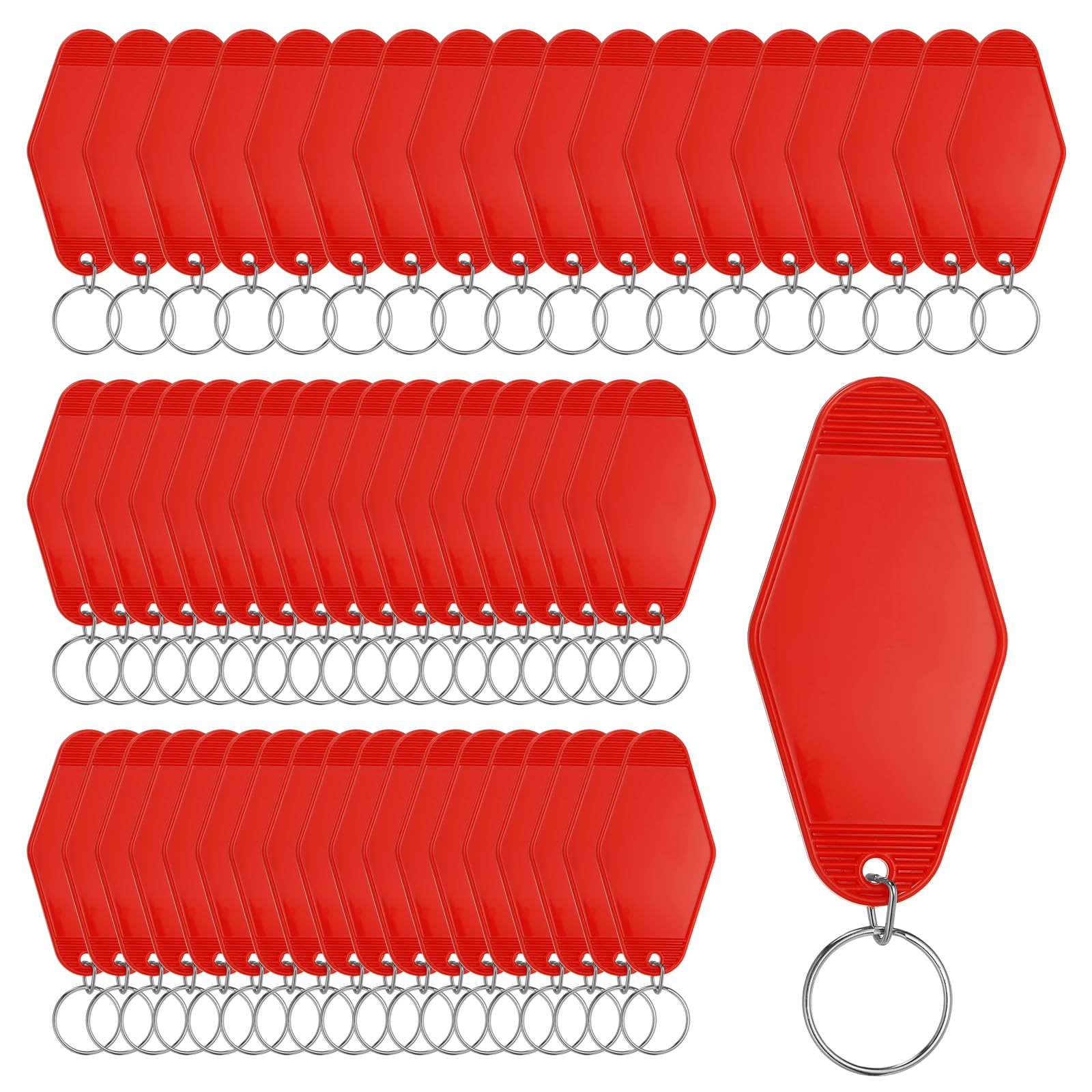 Rebower 55 Pcs Blank Hotel Keychain Tags - Red Vintage Motel Key Tag Plastic Rhombus Keychain with Key Ring,[for Vinyl DIY Crafts Car Ornament Sublimation Luggage Label]