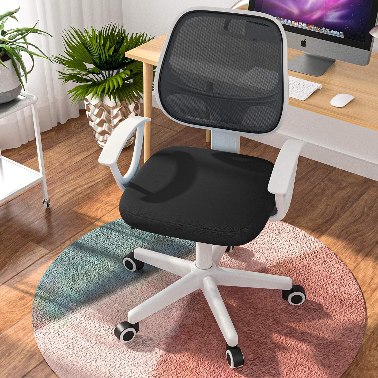 Mecor Low Back Small Office Chair, Lumbar Support Modern Office Chair Ergonomic Adjustable Height.Swivel Office Desk Chair for Back (Black&White)