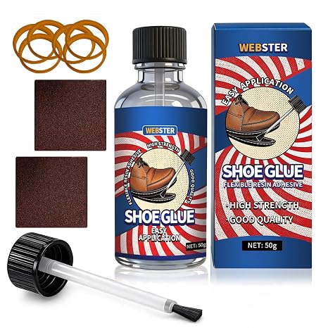 WEBSTER Shoe Glue 1.76 Oz(50g), Waterproof Clear Flexible Resin Adhesive, Heavy Duty Sole Repair for Boots, Sneakers, Leather, Rubber, and Canvas