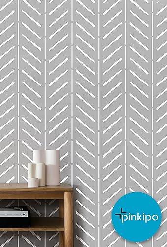 Miniatura 4 de PINKIPO®, Plantilla XL de espiga rústica, (16 x 40 pulgadas), plantilla de pared grande bohemia, plantillas geométricas modernas para pintar,