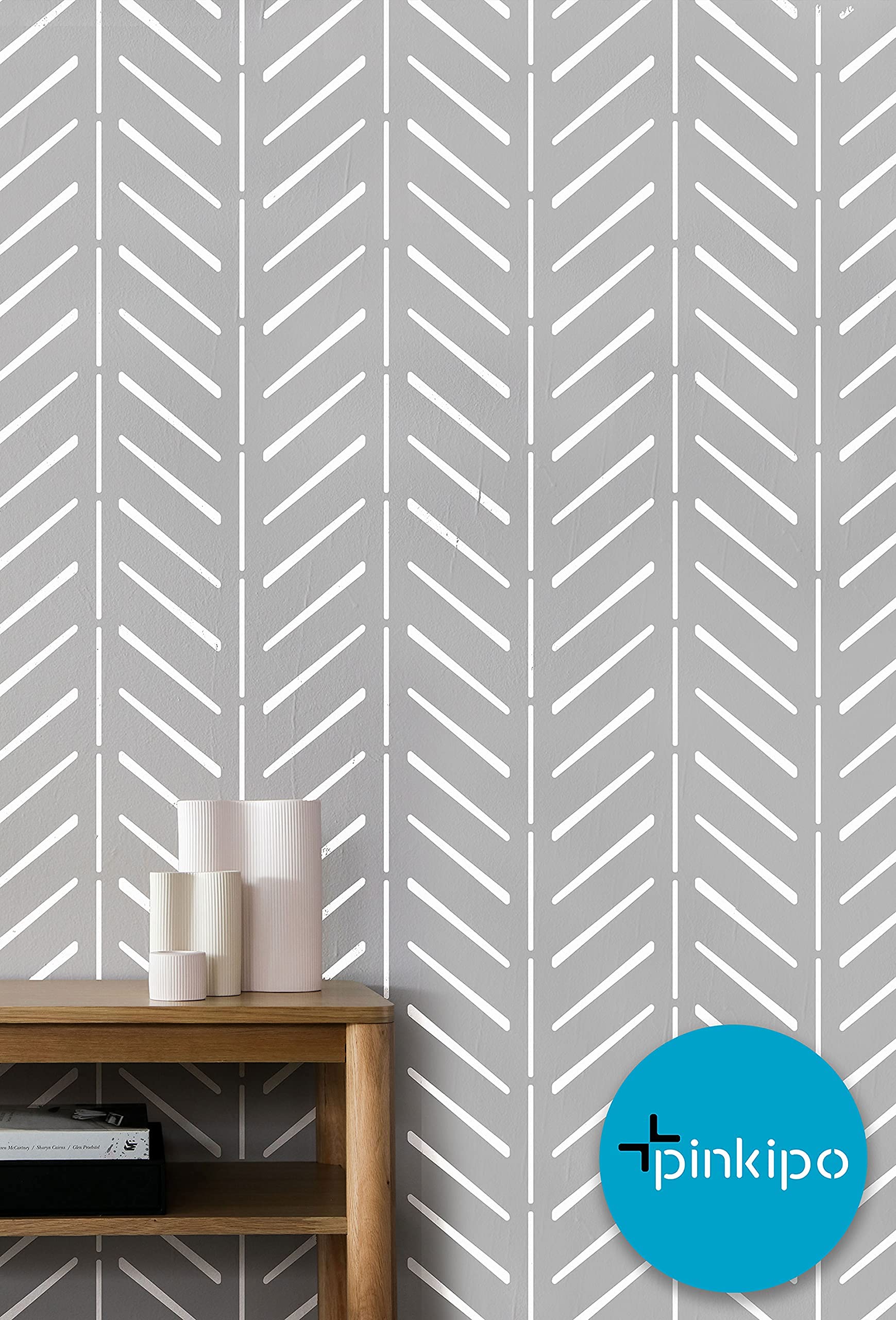 PINKIPO , Rustic Herringbone, (16"x40") XL Stencil, Boho Large Wall