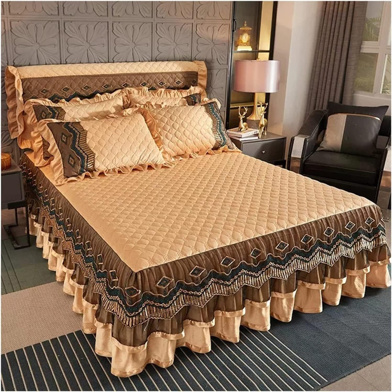 Quilted Bedding Bed Skirt Crystal Velvet Thick Bedspread