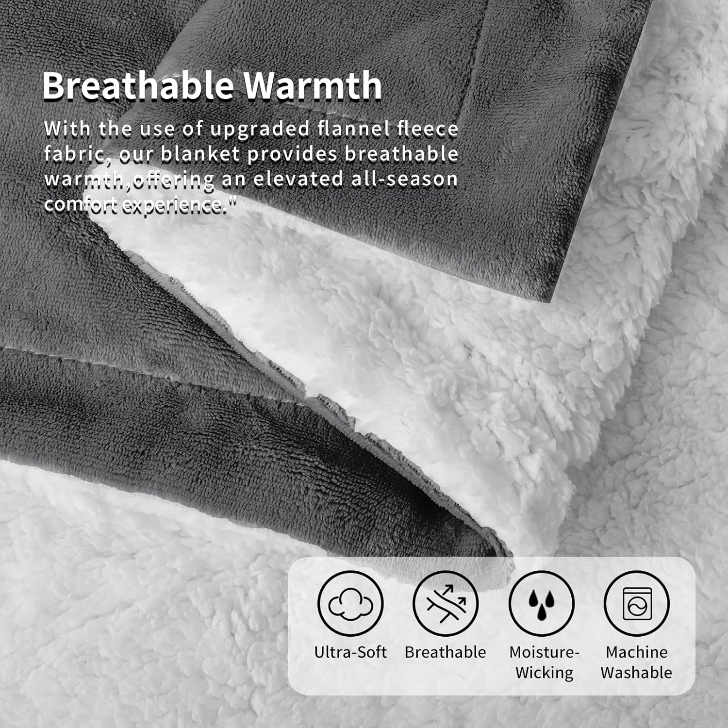 K.Garden Sherpa Fleece Throw Blanket for Couch Sofa, Super Soft Cozy Fuzzy Plush Blankets Fleece Thick Warm Blanket for Winter Reversible Thick Warm Blanket for Bed, Sofa, Charcoal 6080 - Image 2