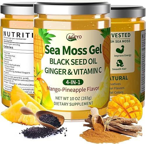 ACEYO Gel de musgo marino 4 en 1, musgo de mar irlandés con aceite de semilla negra y jengibre, rico en minerales y vitaminas, apoyo a la inmunidad