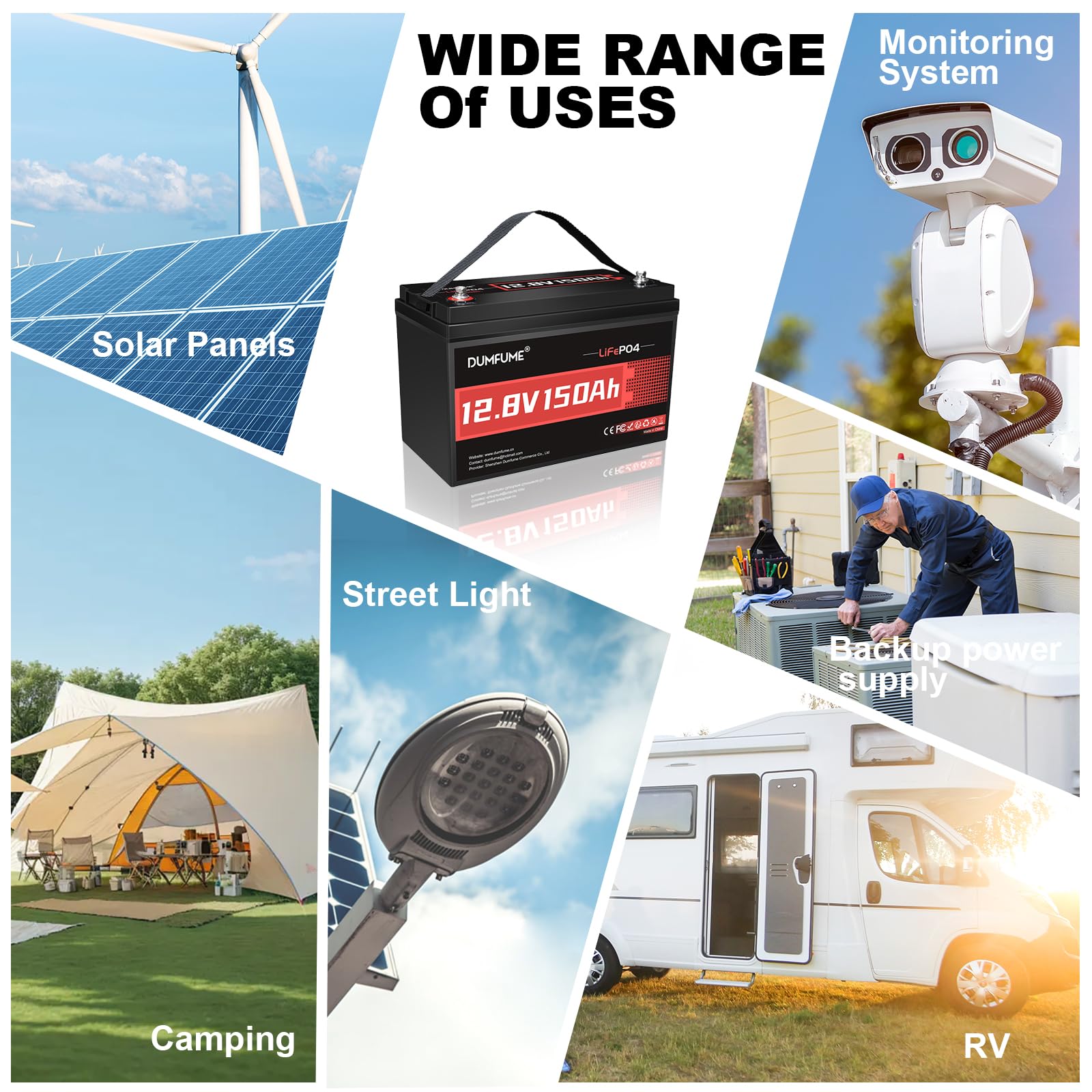 2 confezioni da 12 V 150 Ah LiFePO4 batteria al litio con 100 A BMS fino a 8000+ cicli batteria al litio da 12 V, ideale per sistemi solari, alimentazione di backup, camper, campeggio, off-grid