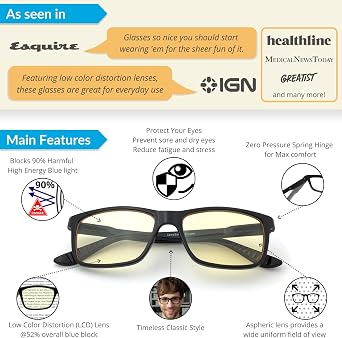 J+S Blue Light Blocking Reading Glasses, Men/Women, Medium-Small Fit | Headache/fatigue/glare reduction, 100% UV400, lightweight, spring hinge, for reading/ebooks/kindles/computer, for presbyopia