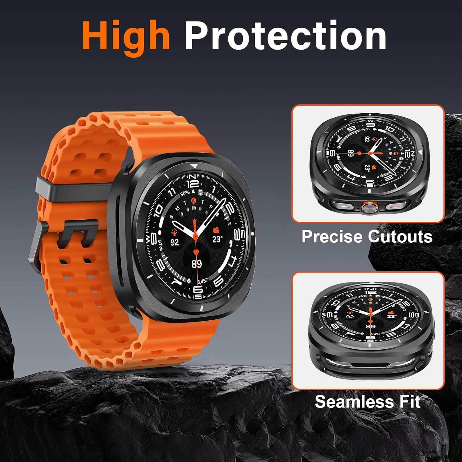 Amizee Rugged Case Compatible with Samsung Galaxy Watch Ultra (2025/2024) 47mm with Back Cover, Metal Bumper Ultra Thin Shockproof Protective Cover for Galaxy Watch 7/8 Ultra, Black/White - Image 5