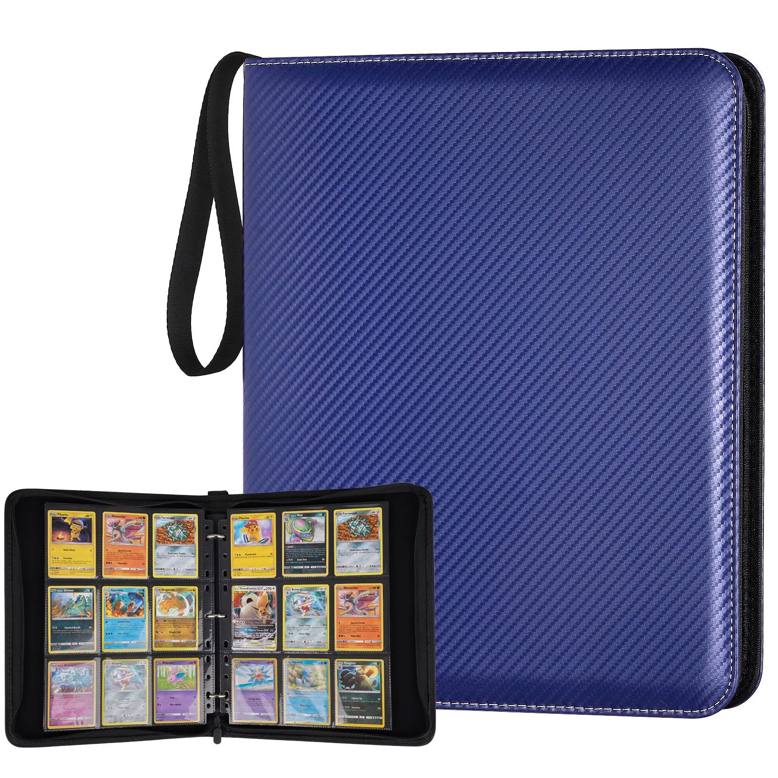 GERMUN 3-Ring 9-Pocket Zipper Card Binder, 720 Card Capacity, Carbon Blue | Educational & Age-Appropriate Display Album - main product image