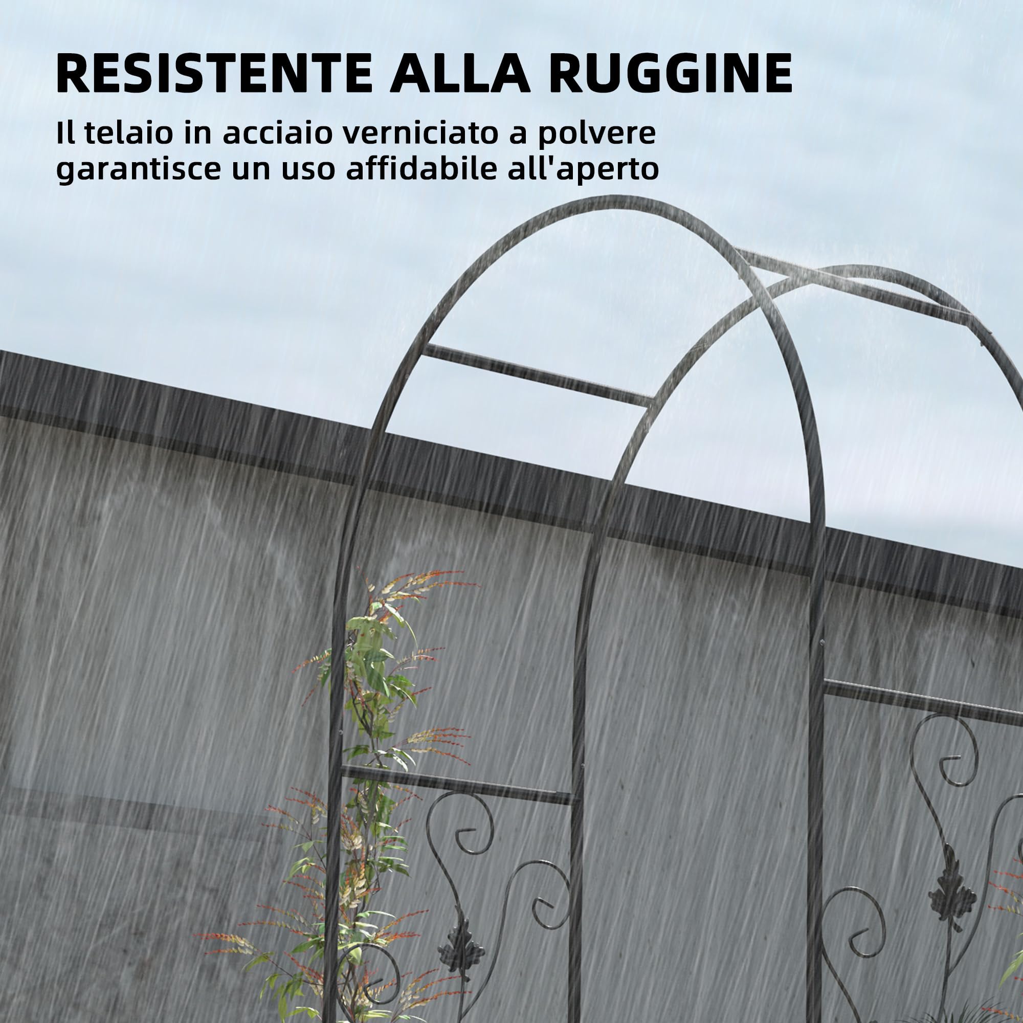 Outsunny Arco da Giardino con Cancello Traliccio per Piante Rampicanti, Archetto per Matrimoni e Feste in Metallo, 2.2x1 m, Nero