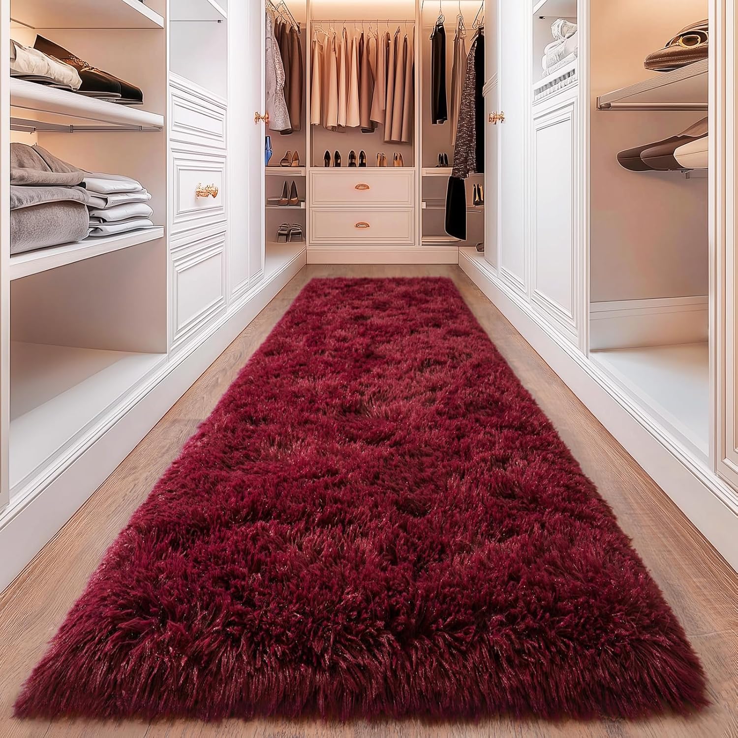 Burgundy Runner Rug for Hallway, Bedroom Bedside Plush Rugs, Non Slip Fluffy Shaggy Carpet for Kids Home Decor, Dorm Nursery 2x6 Ft