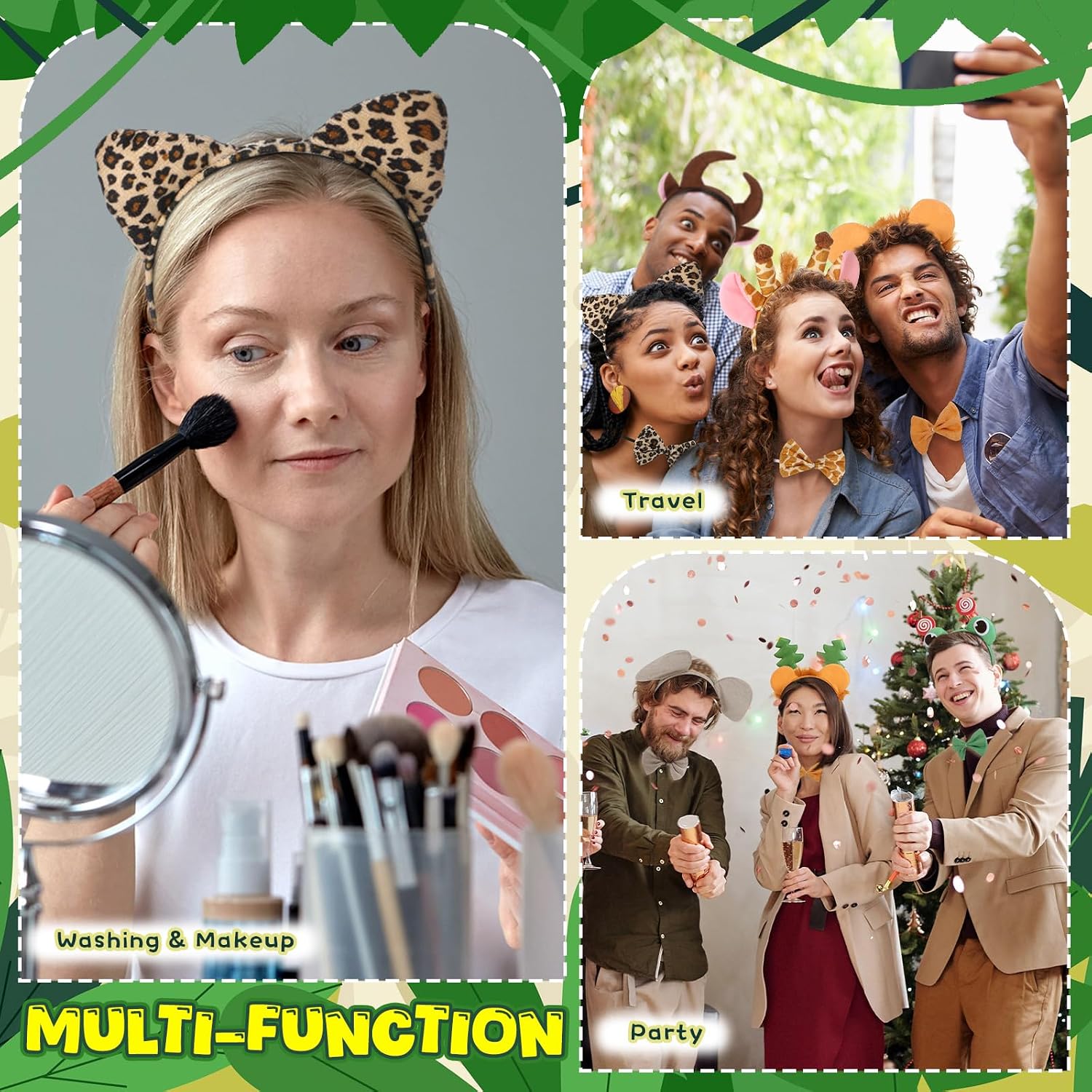Crowye 16 Pcs Animals Cosplay Costume Including Animals Headband and Bowtie, Jungle Safari Party Favors, Forest Zoo Hairband Props for Women Men for Halloween Carnival Birthday Supplies, 8 Colors