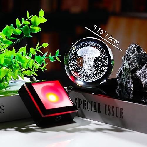 Miniatura 4 de Qianwei Lámpara de medusa para mujer, bola de cristal 3D, 3.14 pulgadas, 3.150 in, decoración de medusas láser, animales de cristal, medusas, luz