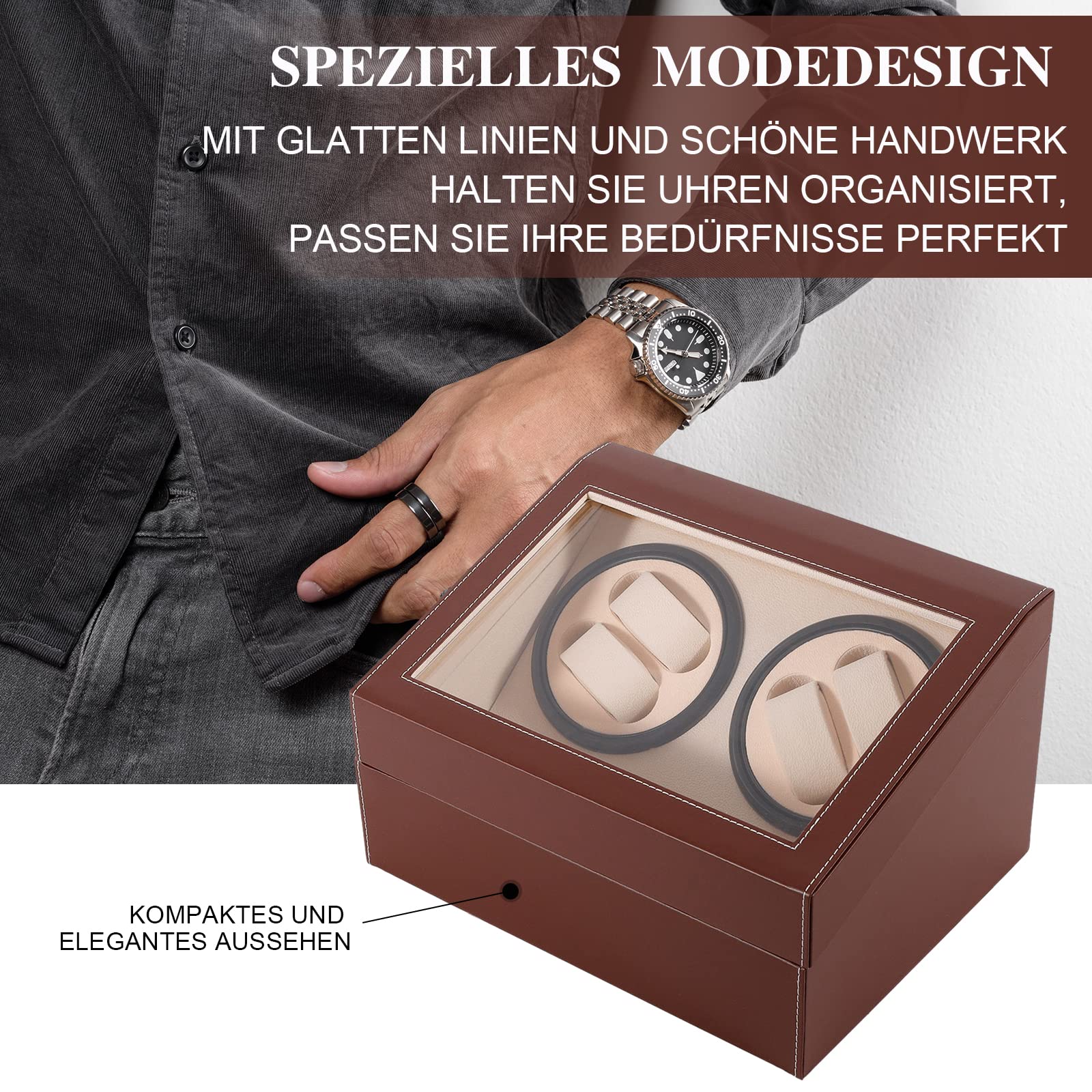 Futchoy Rotomat do zegarków automatyczny rotomat 4 + 6 pudełko na zegarki Watch Winder do zegarków automatycznych, brązowy