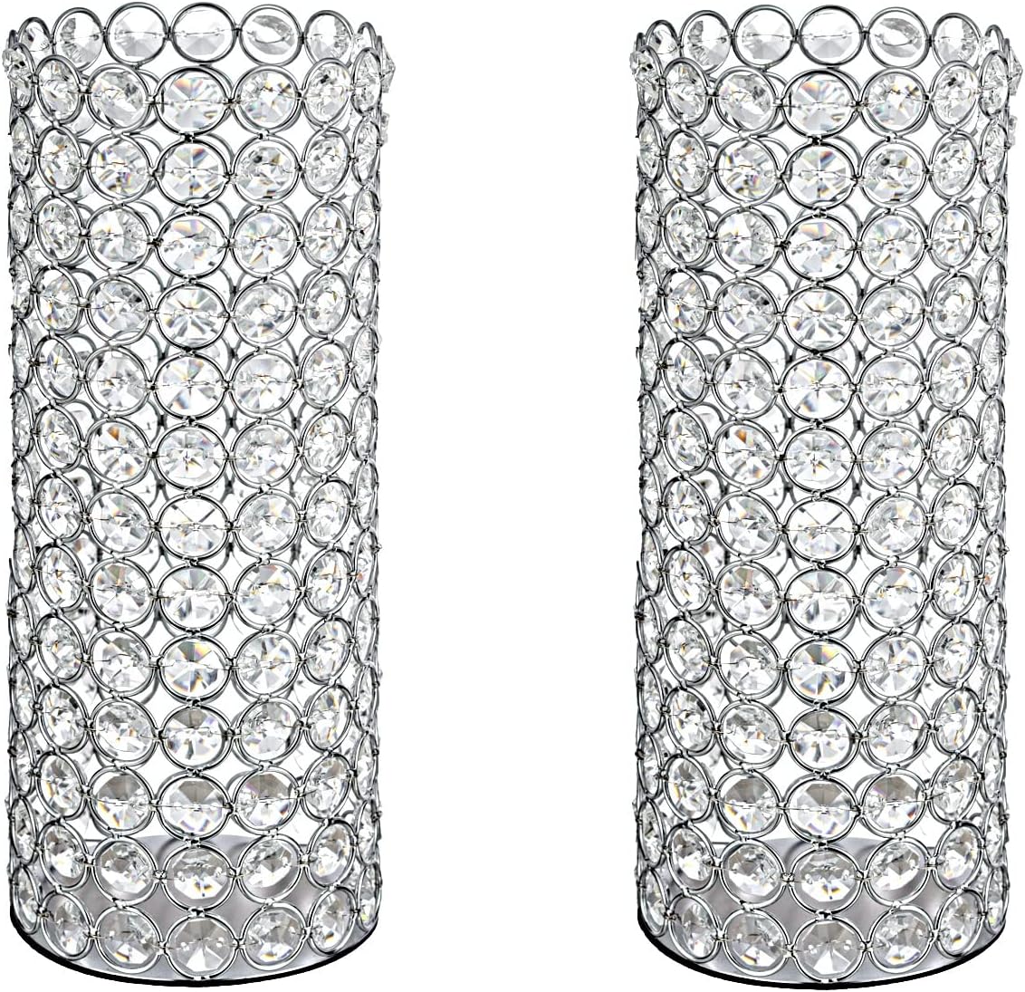 2 Pcs Crystal Metal Pillar Candle Holder, 10.4" Vintage Hurricane Candle Holder Decorative Cylinder Vases Great Centerpieces for Home Decor Wedding Parties Events