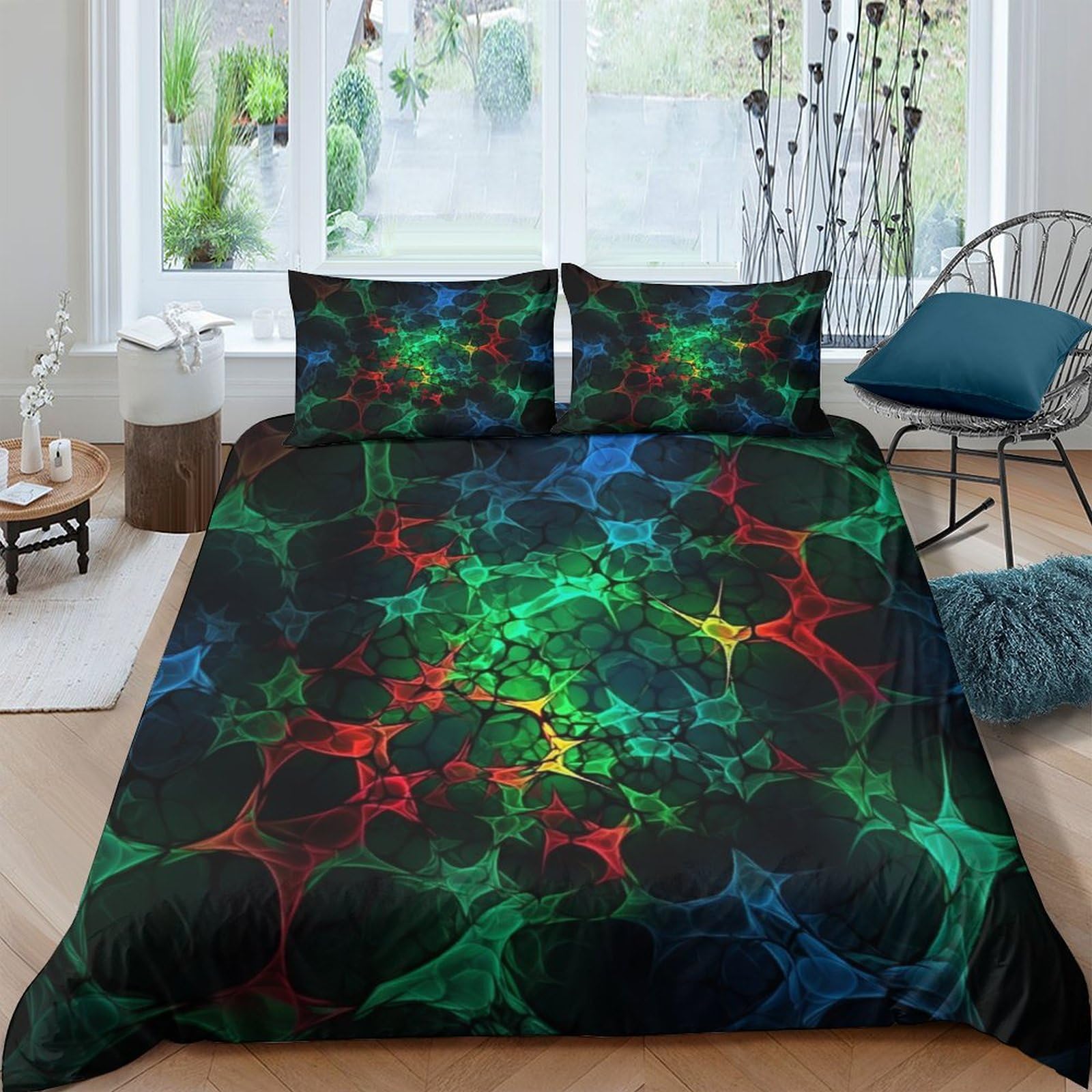Funda nórdica 3D neón con colores brillantes para cama de matrimonio