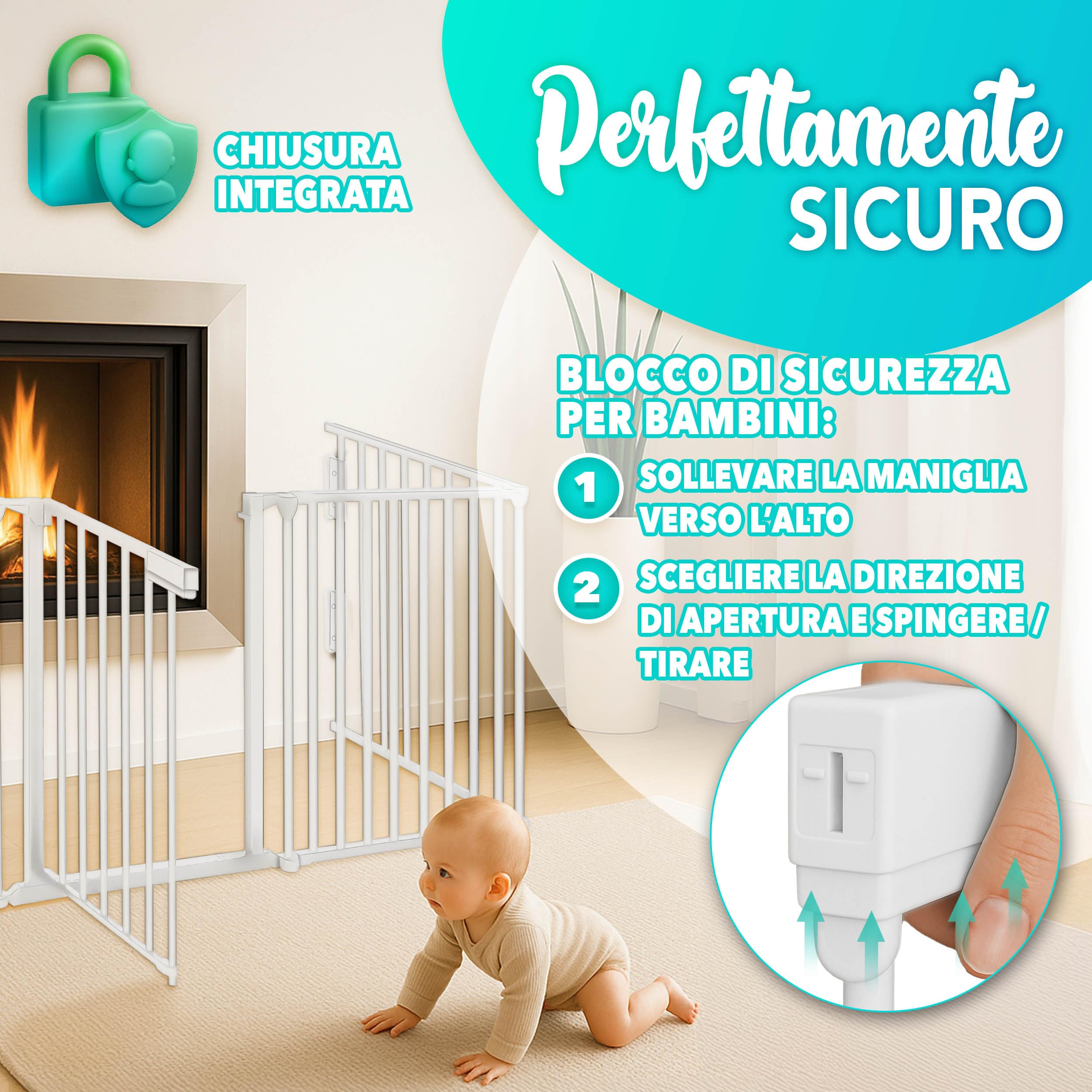 KIDUKU® Barriera di sicurezza 300 cm per Bambini e Animali | Cancelletto Griglia di Sicurezza per Camino - Preassemblato | Barriera Protettiva Pieghevole per Porte o Scale - 5 Pannelli