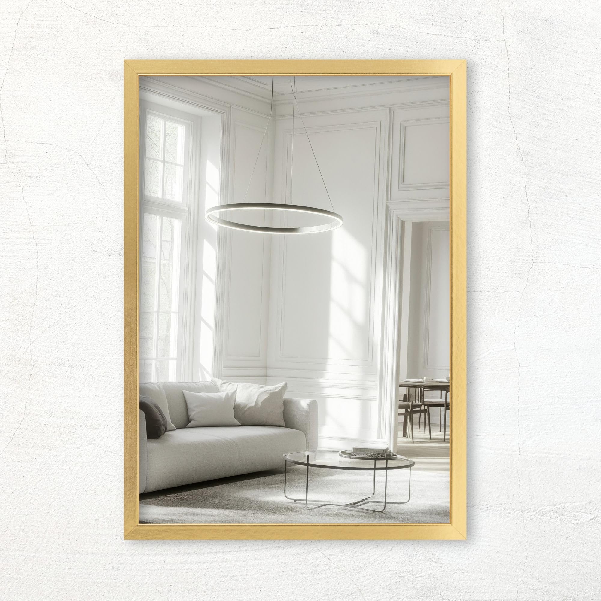 CLAMARO Vision Wall Mirror 75x90 cm Gold with Frame, 300+ Sizes Selectable, Real Glass Mirror Installable in Portrait & Landscape Format - Handmade in Germany