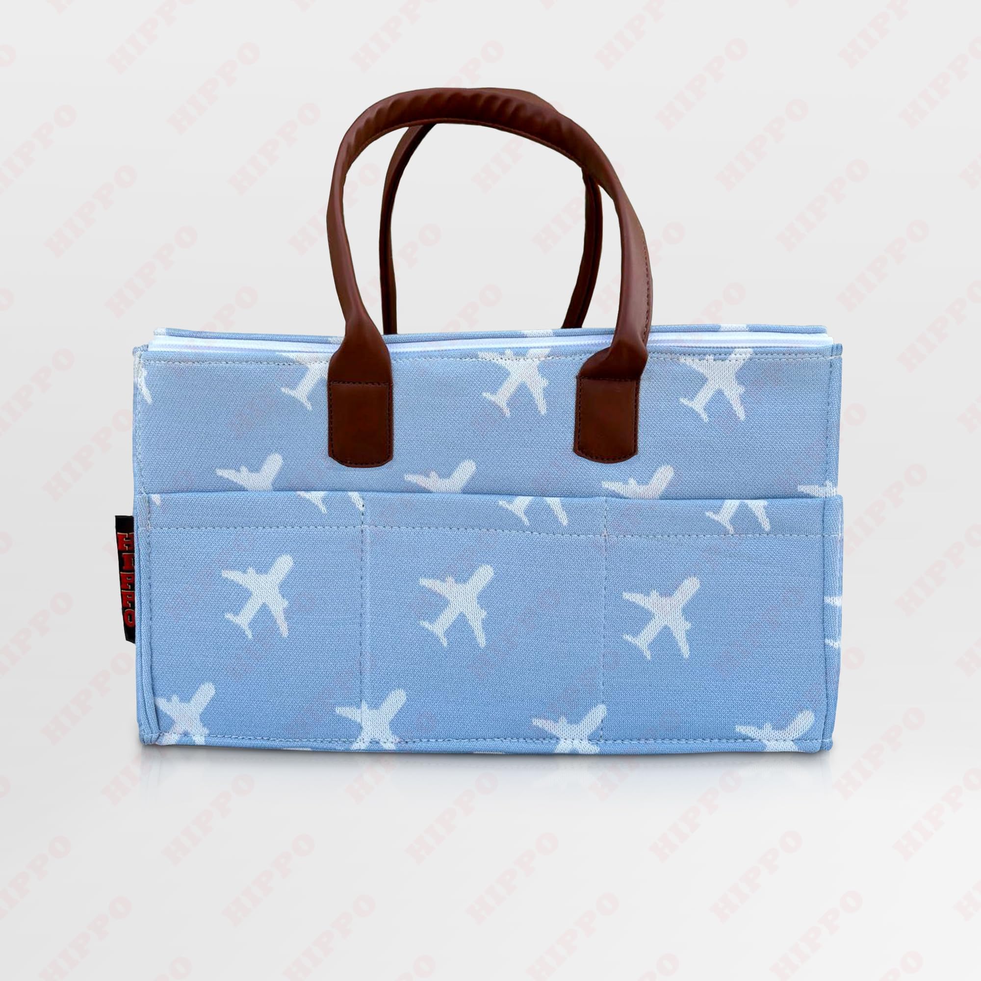 HIPPO Cute Diaper Caddy Bag with Lid Protection for Smart Mothers Baby Diaper Caddy Organizers Baby Wipes Felt Storage, Nursery, Foldable and Portable (Blue-Aeroplane)