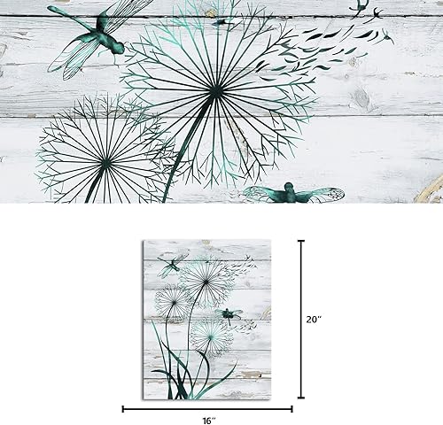 Miniatura 5 de Visual Art Decor Lienzo rústico de libélula verde azulado con dientes de león para pared, decoración de pared de granja, sala de estar, dormitorio,