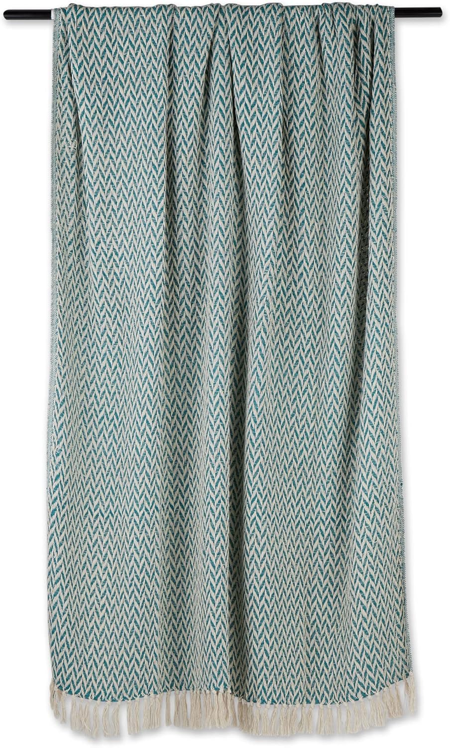 DII Modern Zig Zag Throw Blanket Woven Cotton, Hand-Knotted 2.5" Fringe, 50x60, Teal - Image 3