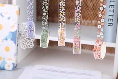 Miniatura 6 de YUBBAEX Juego de 5 rollos de cinta washi floral, patrones de flores decorativas para mascotas, cintas adhesivas transparentes para artes,