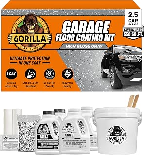Gorilla Epoxy Garage Floor Coating Kit - 12pc 100% Solids Epoxy for 2.5-Car Garages, 550 sq ft Coverage, High Gloss Gray Durable Finish