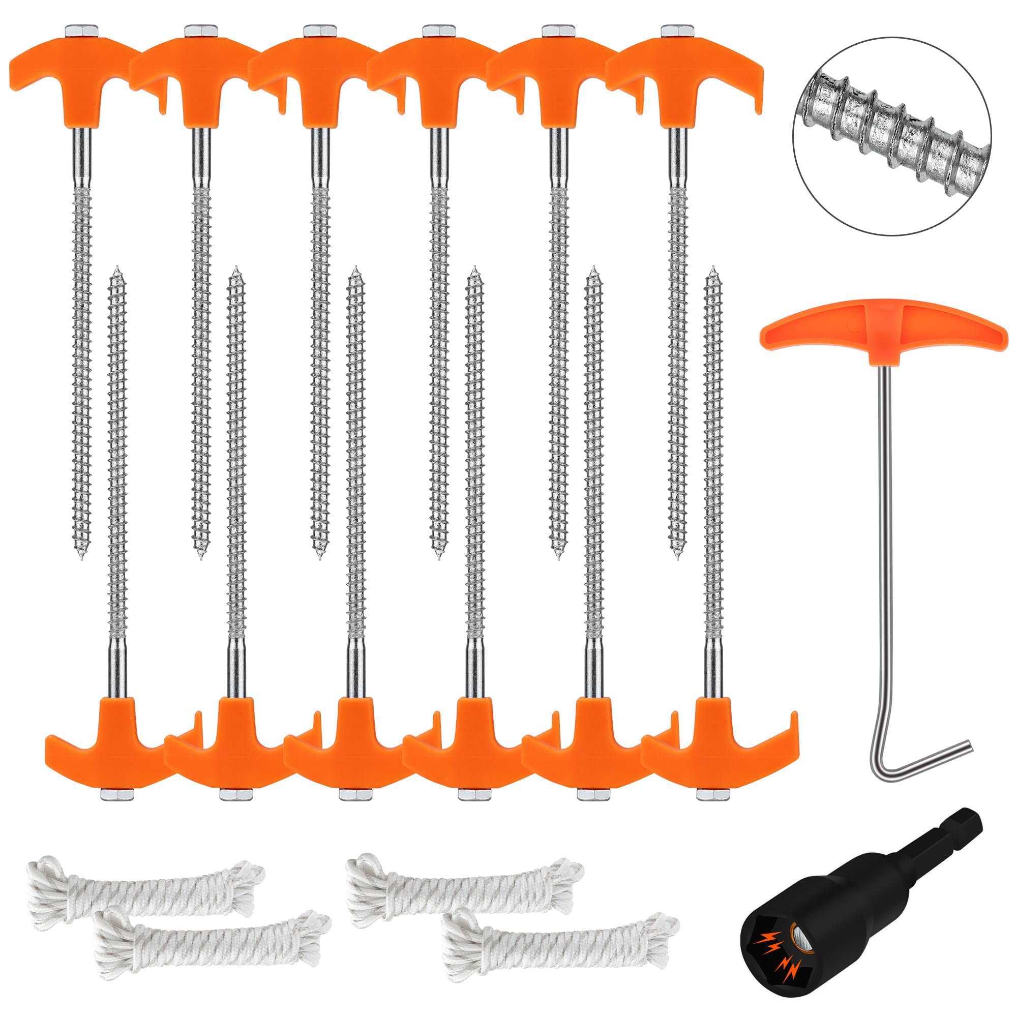 Tent Pegs Metal Heavy Duty 12-Pack – Galvanised Steel Tent Pegs, Ground Pegs Heavy Duty with Ropes & T-Pull Hook, Camping Pegs & Garden Pegs for Tents, Gazebos, Tarps & Outdoor Use