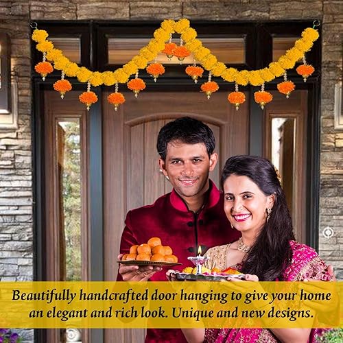 Miniatura 2 de SMIZZY  (RE) TOUCHING LIVES - Guirnalda Toran de caléndula de flores esponjosas para puerta de entrada Bandarwal para puerta principalMandir