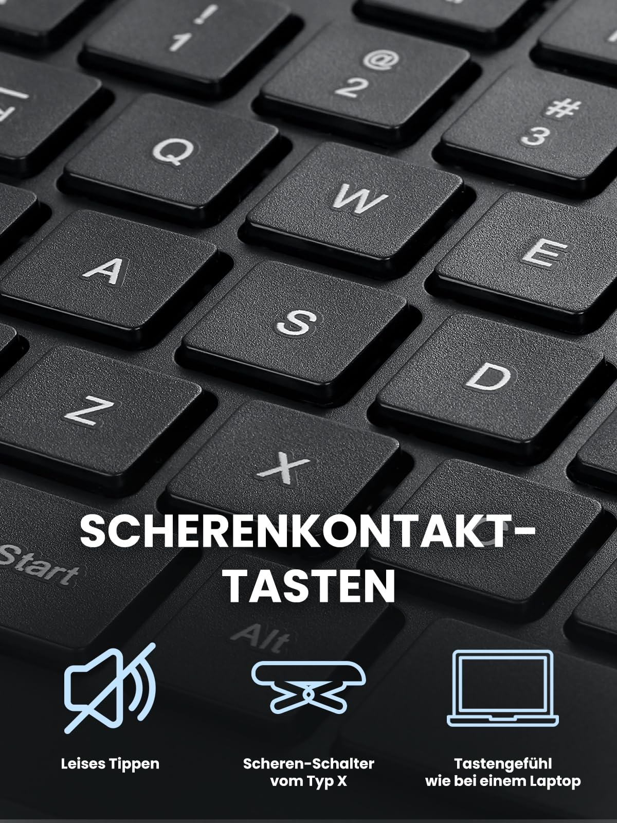 Perixx PERIBOARD-513III Kabelgebundene Full-Size-Tastatur mit integriertem Touchpad – Leise Scherentasten – Multimedia-Hotkeys – DE-Layout