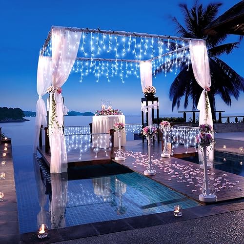 Miniatura 7 de Luces de carámbano para exteriores, 33 pies, 400 luces LED de Navidad para exteriores con 8 modos, 75 gotas, tira de luces impermeables para