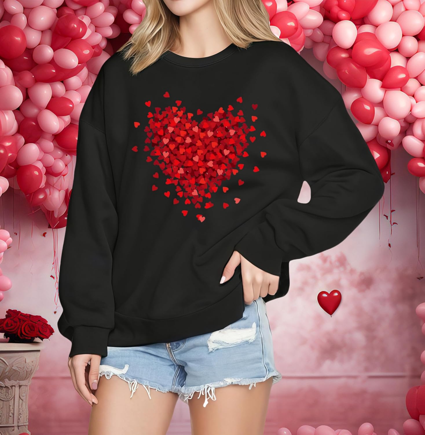 Valentines Sweatshirt Women Funny Love Heart Graphic Valentine Shirt Casual Long Sleeve Pullover Tops - Image 3