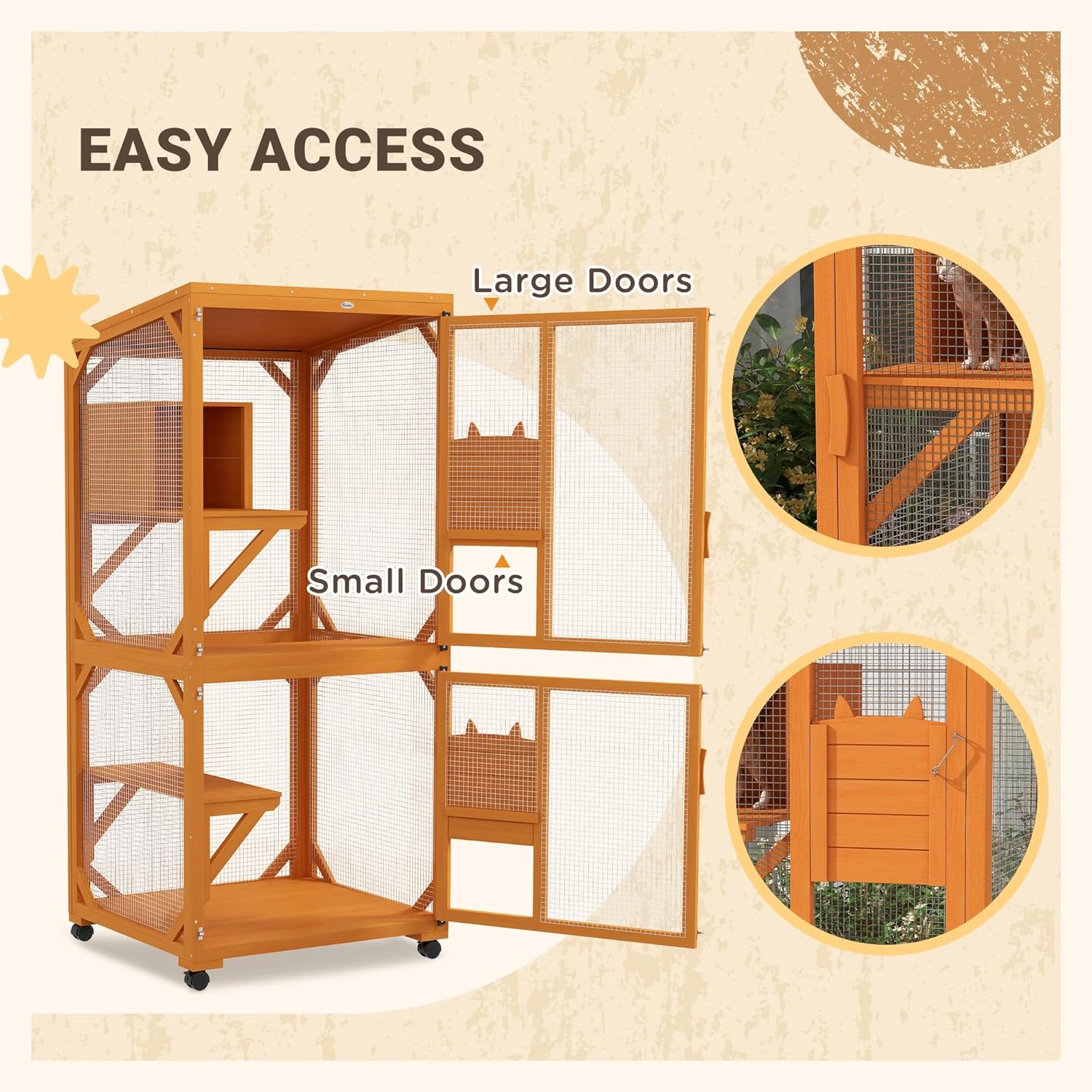 review Wooden Catio Outdoor Cat Enclosure, Catios for Cats Outdoor Patio on Wheels with Napping House, 4 Platforms & Weatherproof Asphalt Roof, Large Kitty Cat Condo Cage Shelter Playpen