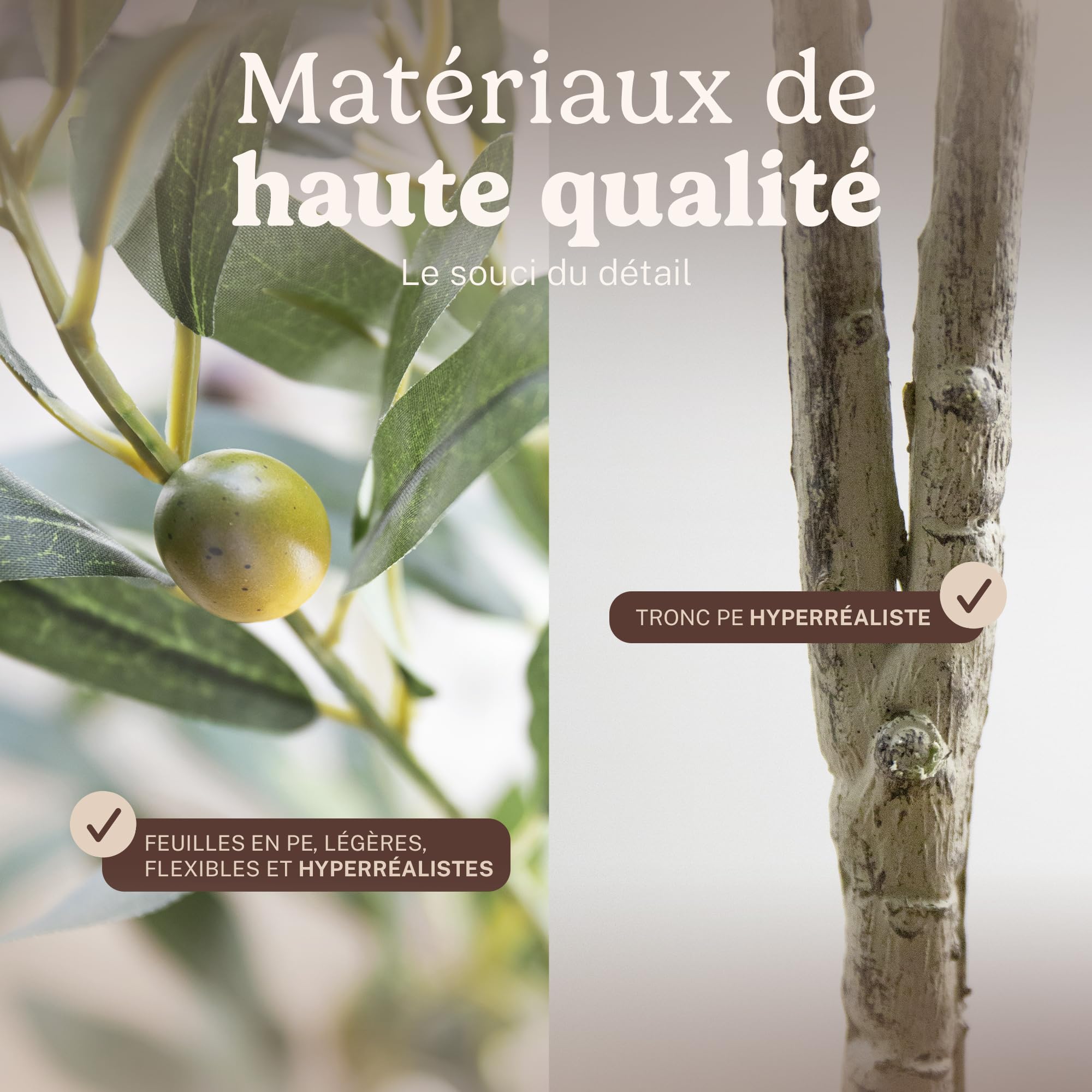 Olivier Artificiel 150 cm Plante Artificielle décorative avec Pot Inclus Style méditerranéen Moderne