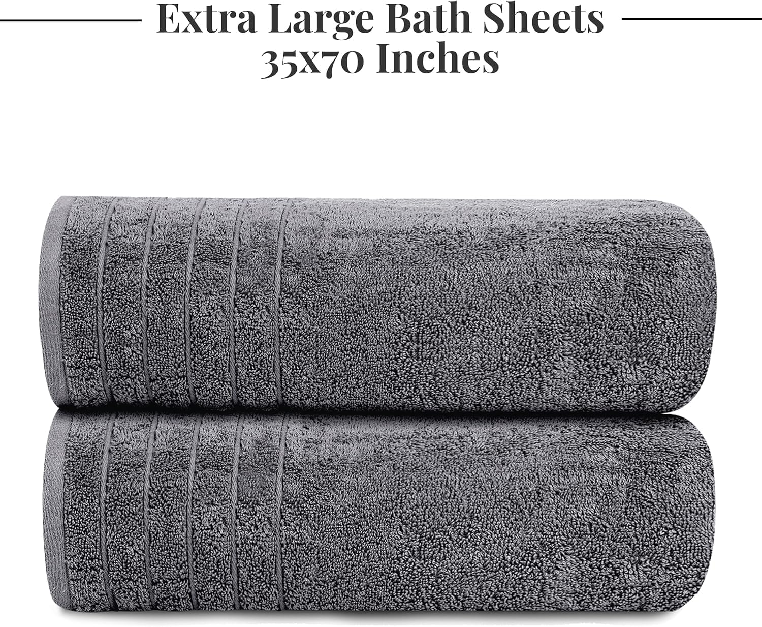 Tens Towels Pack of 2 Extra Large Bath Sheets 35 x 70 Inches, 100% Cotton, Larger & Lighter Weight, Quicker to Dry, Super Soft & Absorbent, Oversized Bath Towels, Dark Grey