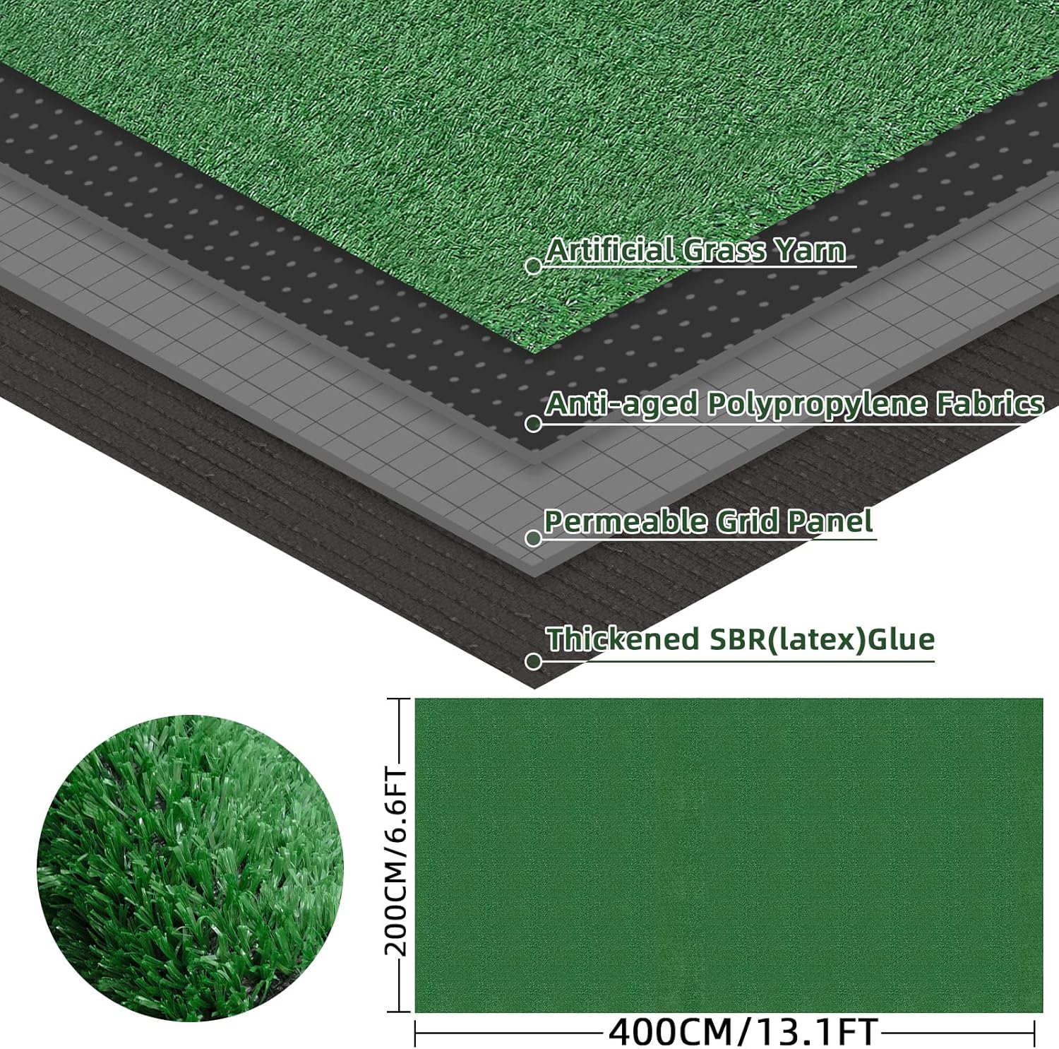 Army Green Artificial Grass Turf, 6.6FTX13.1FT(86.5 Square FT) Natural Looking Synthetic Fake Grass Rug Mat for Pet Porch Indoor Outdoor Greenery Garden Terrace Playground-Get Your Dream Lawn Now!