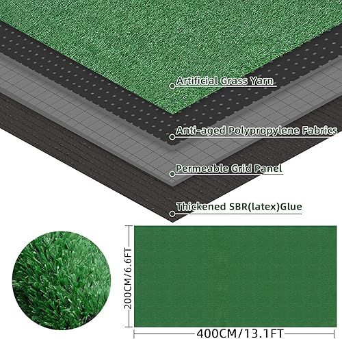 Miniatura 3 de Alfombra de césped artificial verde militar, 6.6 x 13.1 pies (86.5 pies cuadrados) de aspecto natural, alfombra de césped sintético para porche de