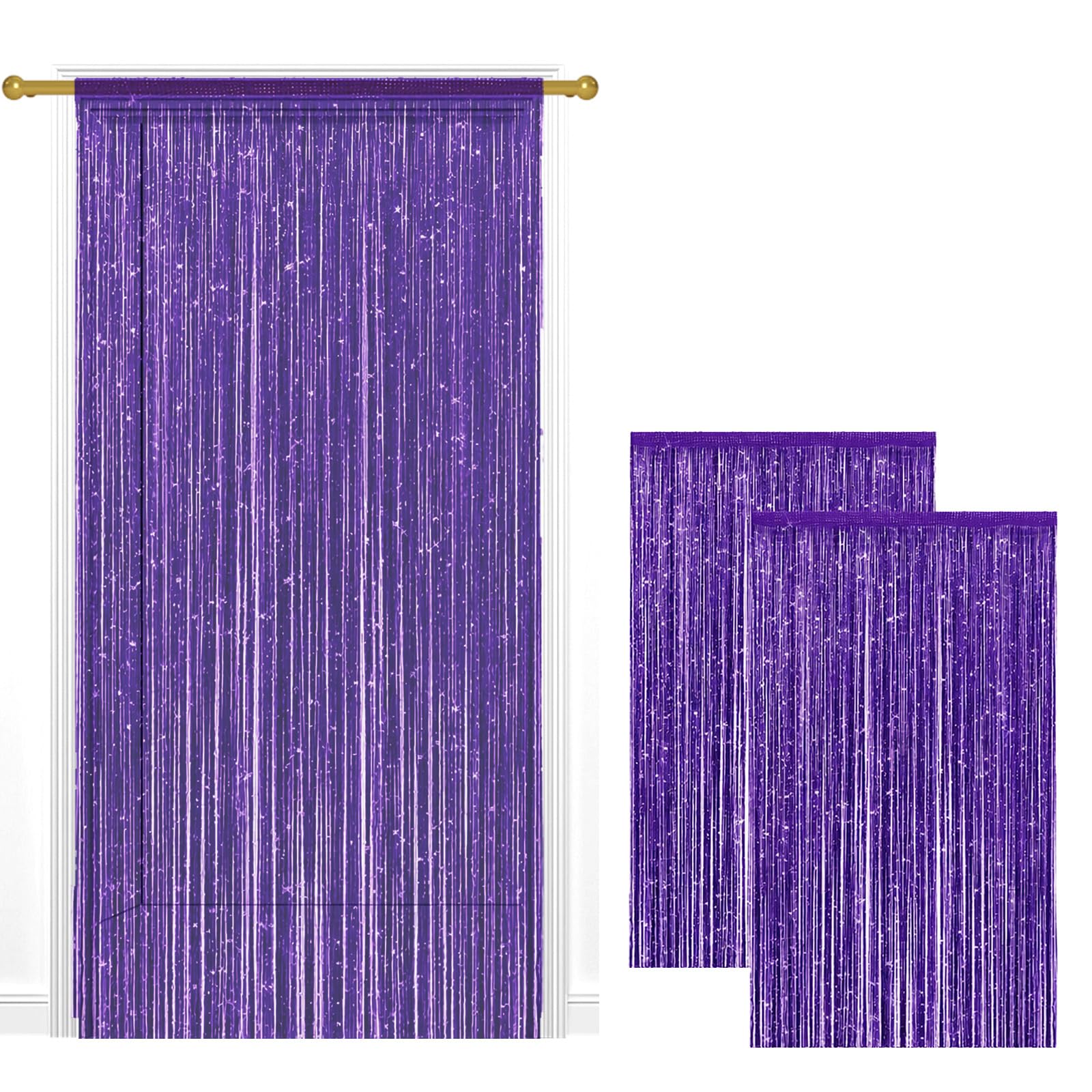 2 Pack String Door Curtains, 100 x 200 cm Glitter Fringe Panel Violet