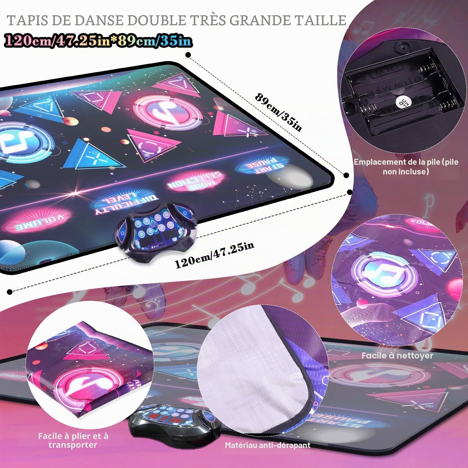 Vatos Double Tapis de Danse pour Filles - 8 Touches, 2 Modes de Compétition, 12 Jeux, 3 Niveaux de Difficulté, Âge 3-12 Ans