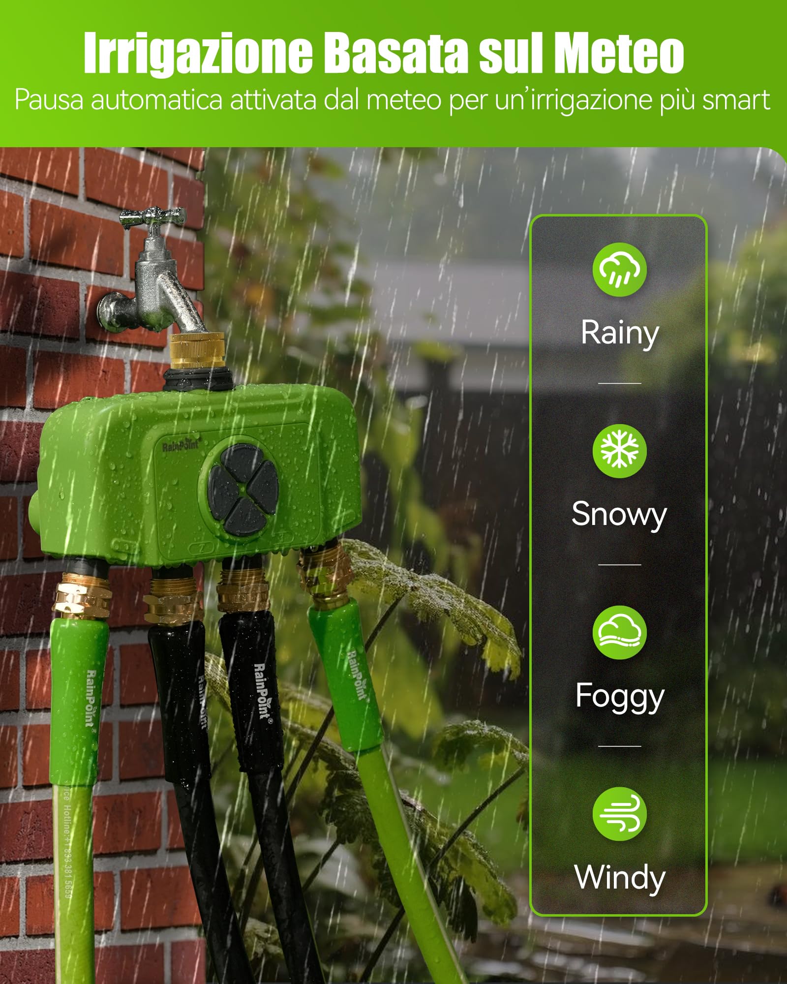 RAINPOINT Programmatore Irrigazione WiFi 4 Zone con Gateway, Centralina Irrigazione Intelligente con Misuratore di Portata, Connettori in Ottone, Controllo App/Voce per Giardino e Prato