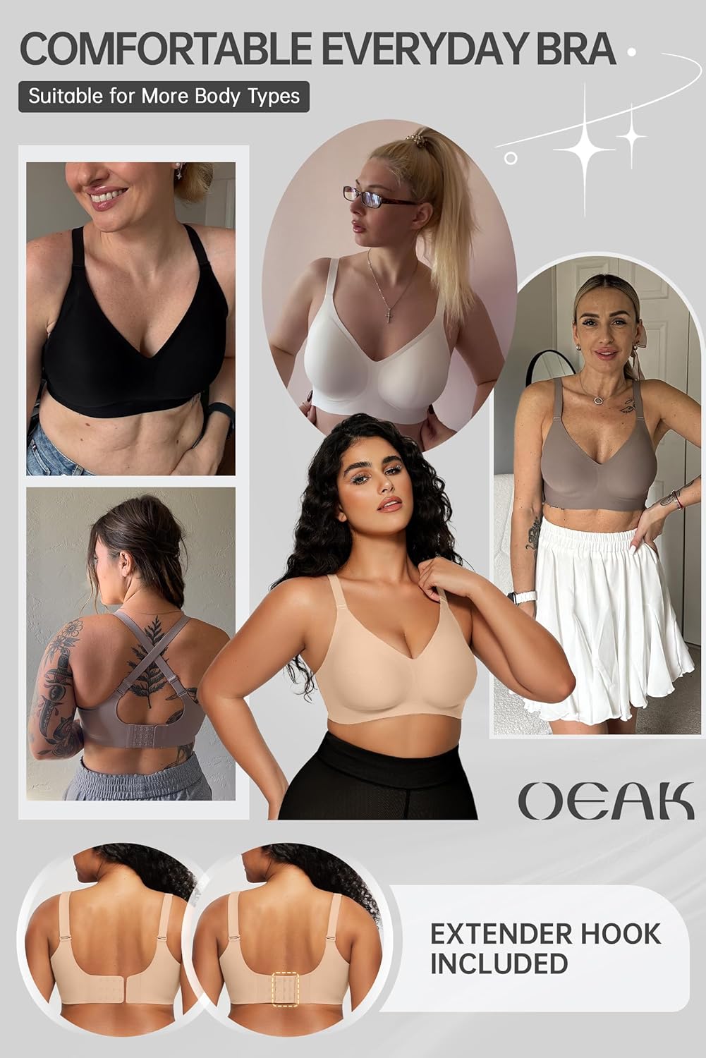 OEAK Women Comfortable Push Up Bras Wireless Seamless Full Coverage Bralette Buttery Soft Everyday Tshirt Bra Convertible Bra - Image 5