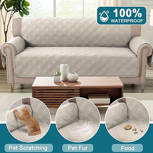 Miniatura 2 de Turquoize Funda impermeable para sofá de 3 cojines, apta para mascotas, antideslizante, protector de muebles lavable para mascotas, niños, perros