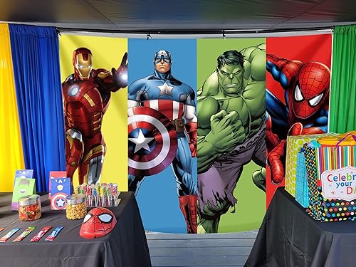 Miniatura 2 de Telón de fondo de héroe para fiesta de cumpleaños de niños, súper ciudad, héroe rojo, anime, fondo de fotografía de hierro, 7 x 5 pies, suministros