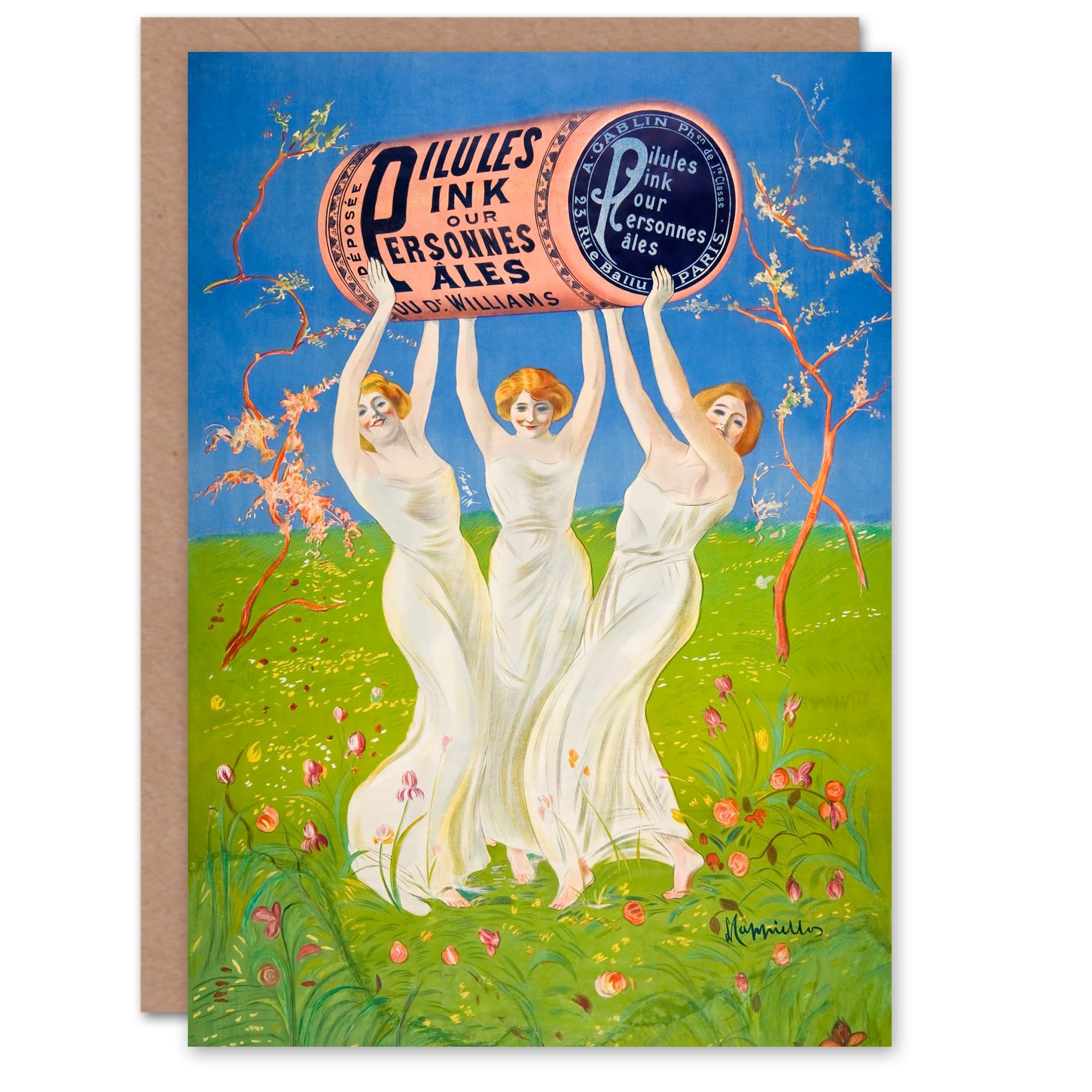 Leonetto Cappiello Art Card Pink Pills for Pale People Vintage Advert