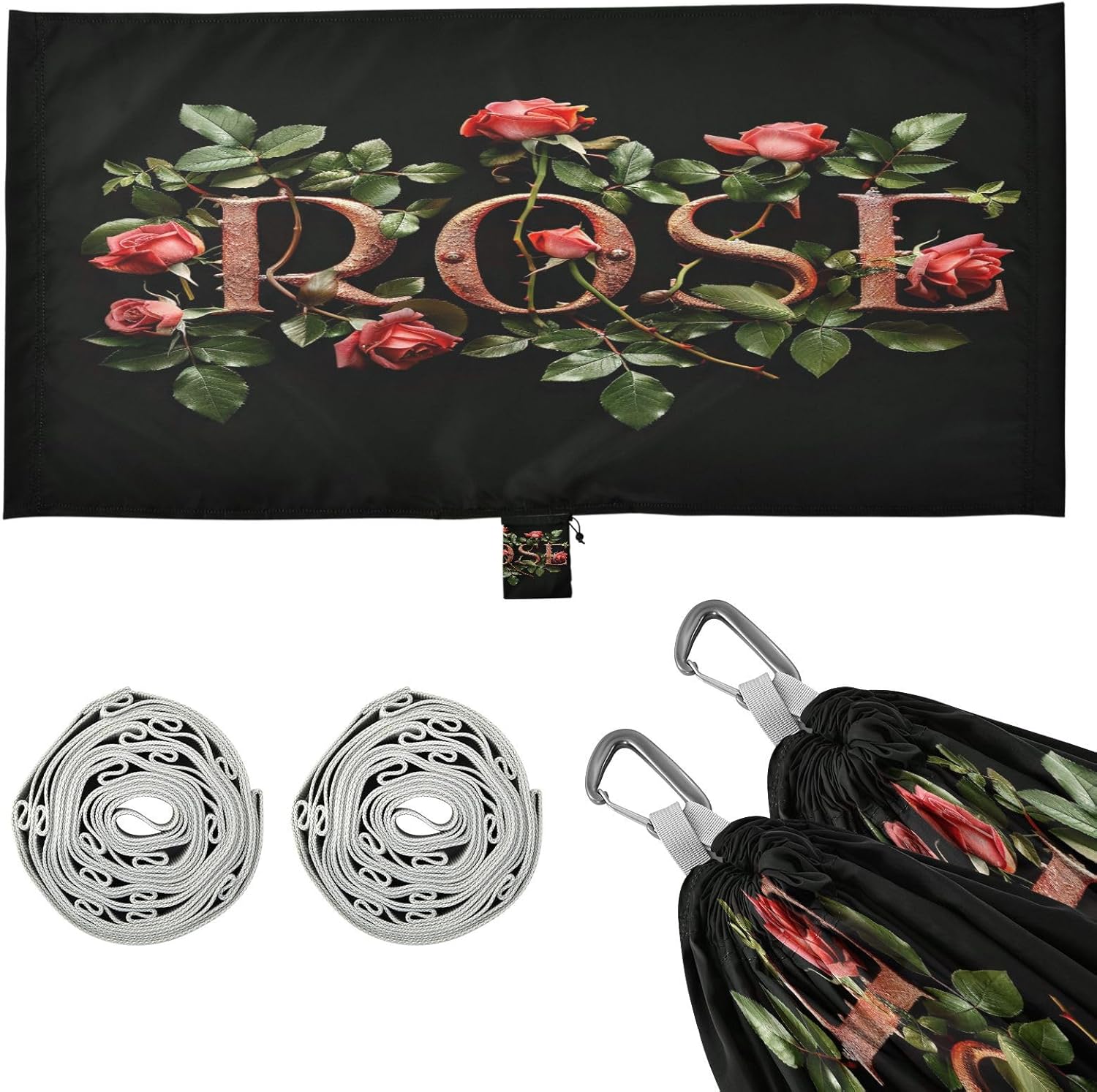 ALAZA Red Rose Flower Camping Hammocks Single or 2 Person 500 lbs Portable Parachute Travel Hammock w/Tree Straps for Hiking Backpacking Indoor Outdoor