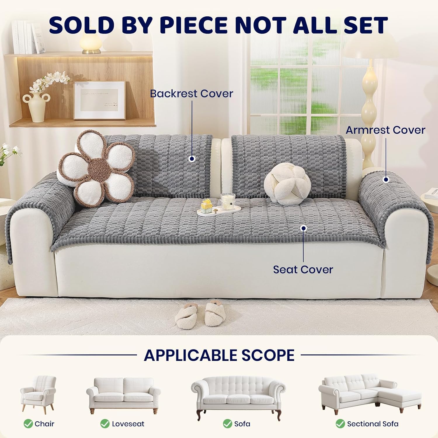 royhom couch cover for dogs washable, soft thick pet couch covers for sofa, pawcart couch protector pet friendly, furniture covers dog mat for couches and sofas (grey, 27.6 x 70.9 inch) 27.6 x 70.9 inch/1 piece grey