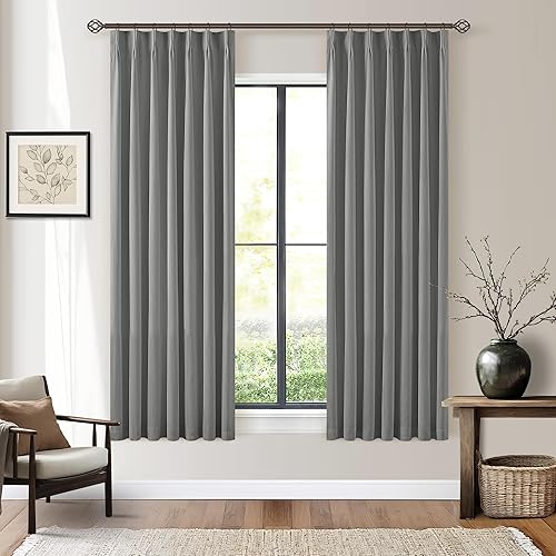 Miniatura 60 de Cortinas de lino 100% opacas de 90 pulgadas con pliegues de 2 paneles para sala de estar, con pestaña trasera plisada, cortinas oscuras con forma de