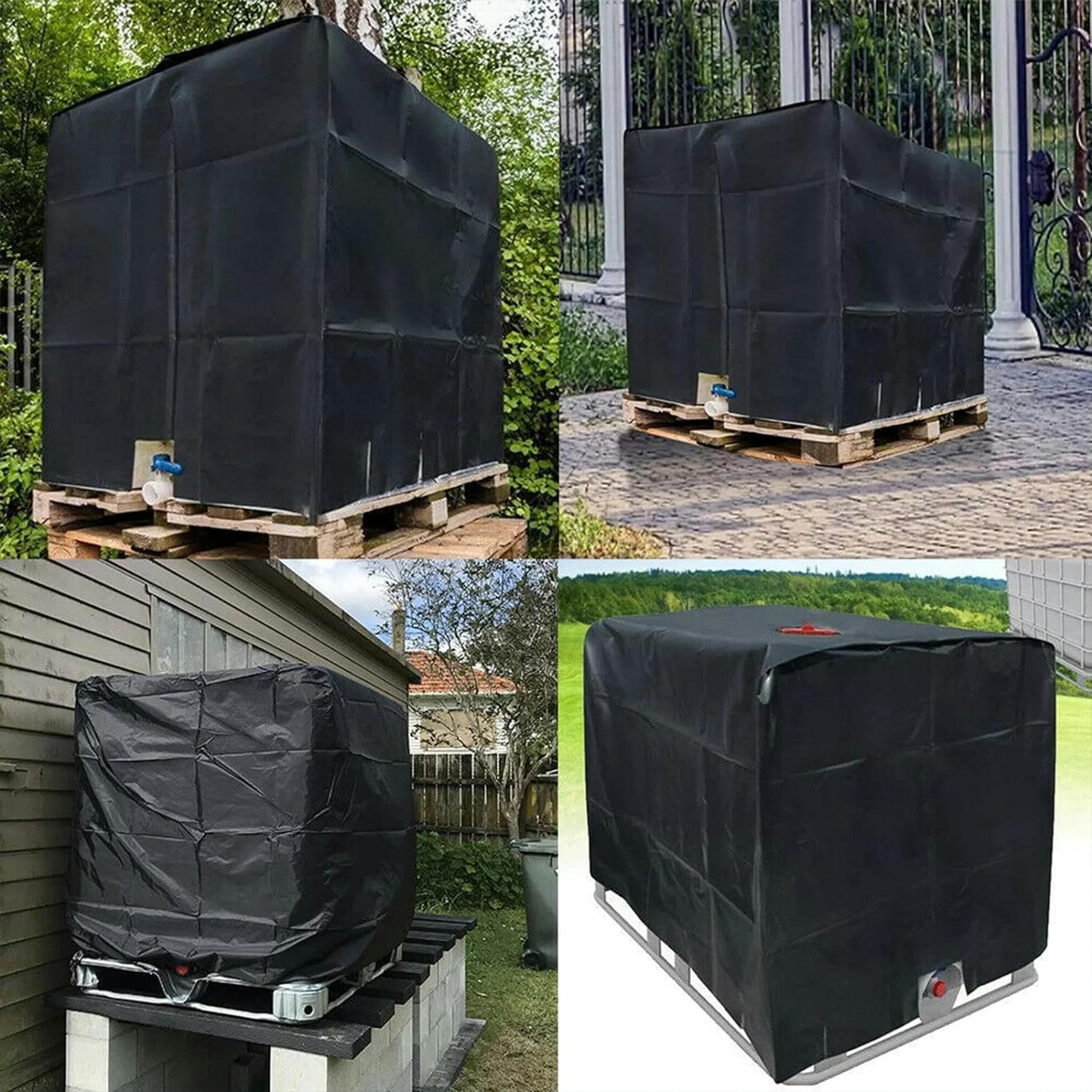 IBC pokrowiec na zbiornik na wodę 1000 l, zewnętrzny pokrowiec ochronny IBC Ton Barrel Rainbeczka, wodoodporna pokrywa zbiornika na wodę z zamkiem błyskawicznym i otworem od góry, tkanina Oxford